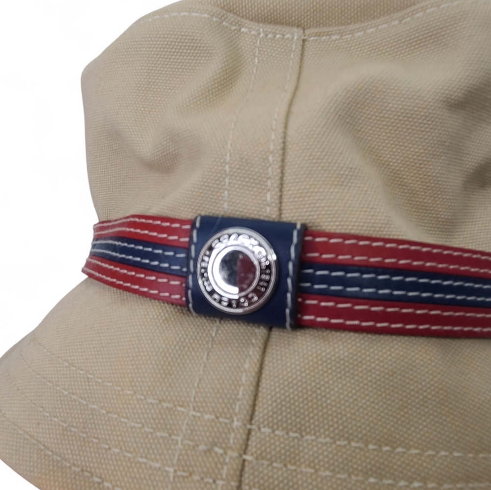 COACH Vintage Twill Bucket Hat Tan with Red/Blue Leather band Size M/L - Picture 6 of 9